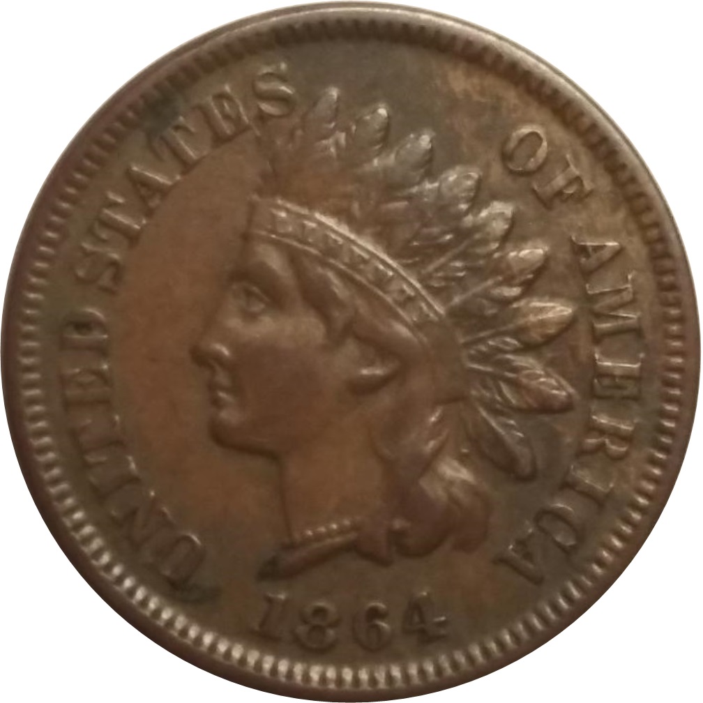 1864-1c-Indian-Head-Cent-L-On-Ribbon